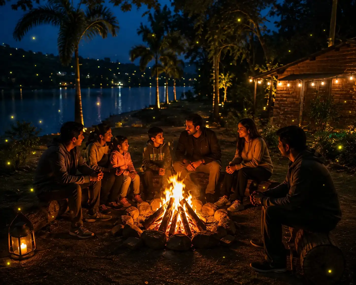 Bonfire evening at Viva Andur lake view farmhouse
